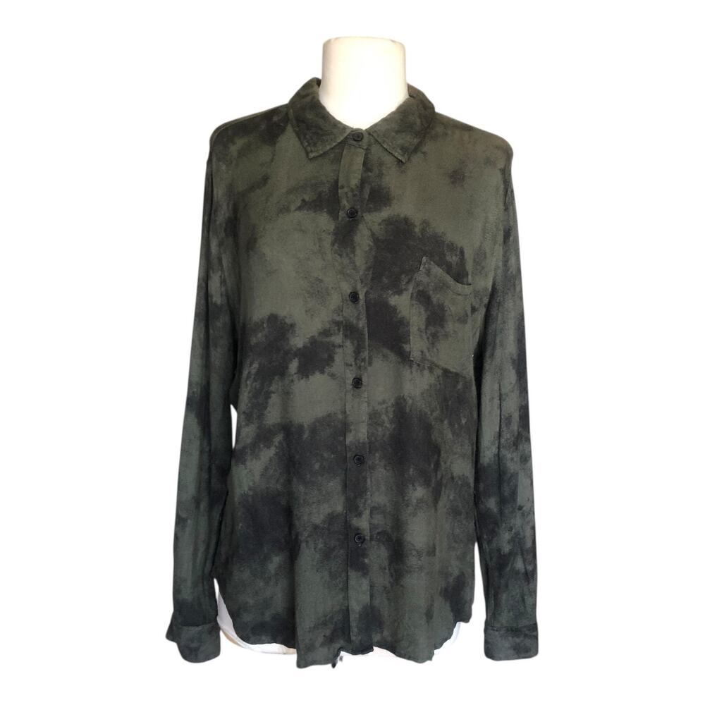Rails Hunter Olive Green Black Tie Dye Button Up Shirt Blouse Womens Size Medium
